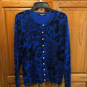 Chaus Rich Blue with black floral long sleeved sweater size S